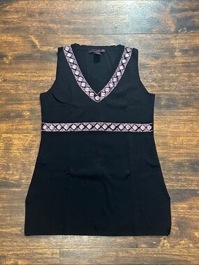 💎✨Willi Smith Black Knit Top with Pink beaded Script Trim💕size Large
